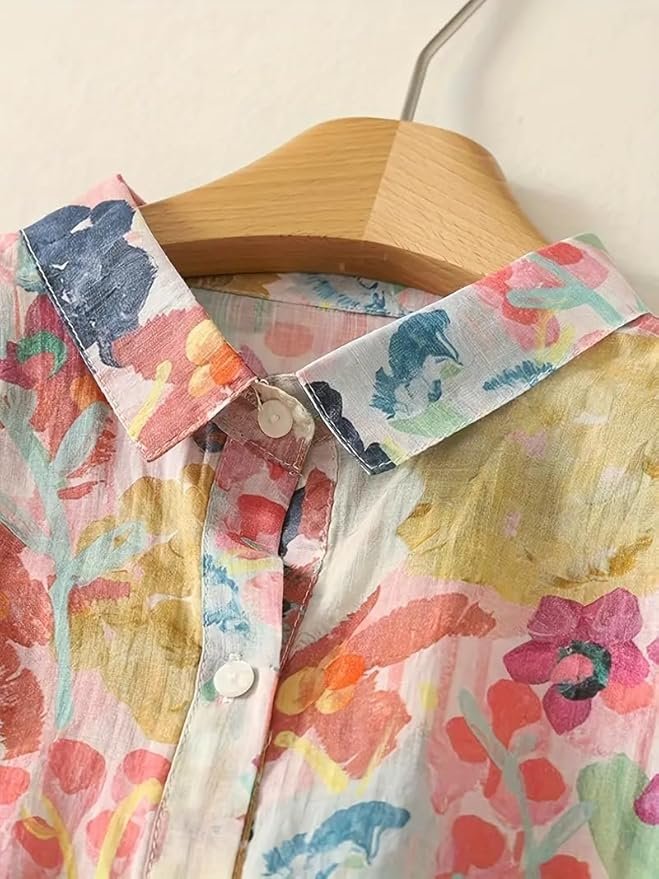 Gufrina Women’s Casual Button-Down Shirt with Multicolor Floral Print & Half Sleeves, Collar Neck - Image 6