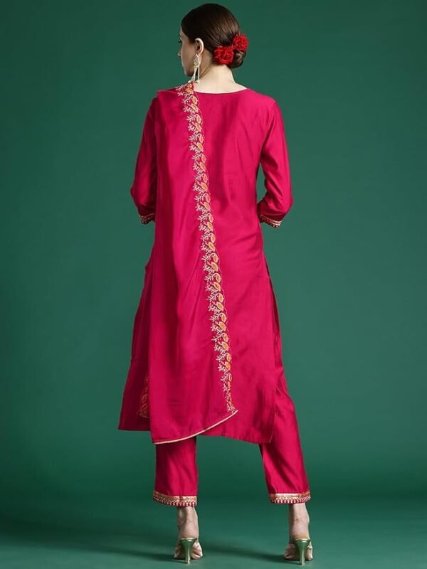 Visit the INDO ERA Store INDO ERA Women's Liva Cotton Blend Embroidered Straight Kurti Pant and Dupatta Set (RRRRR9569) - Image 5