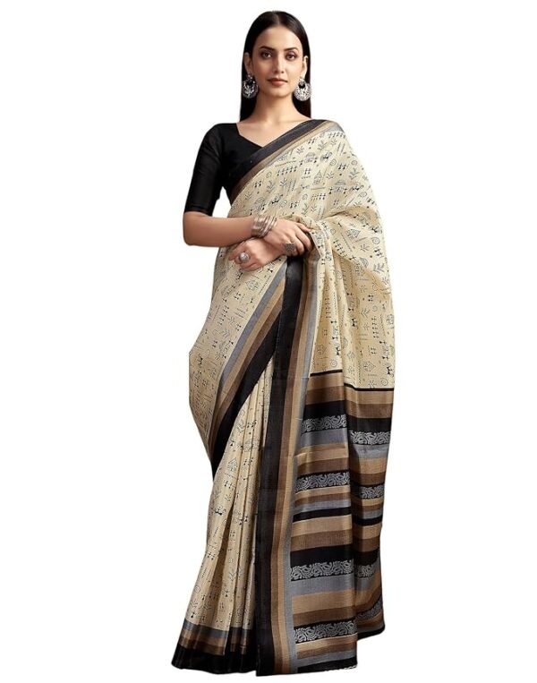 SIRIL Women's Bhagalpuri Silk Warli Printed Saree With Unstitched Blouse Piece