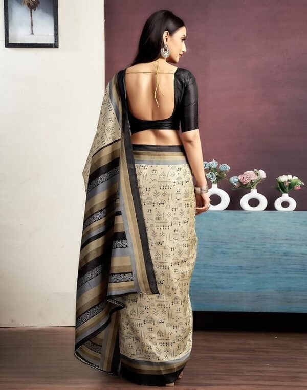 SIRIL Women's Bhagalpuri Silk Warli Printed Saree With Unstitched Blouse Piece - Image 3