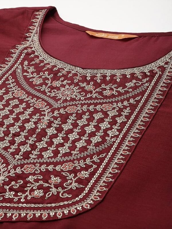INDO ERA Women's Embroidered Silk Blend Straight Kurta Pant With Dupatta Set (Kh9Mr7891) - Image 5