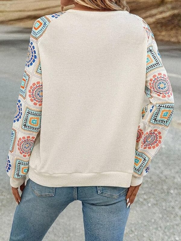 Visit the TAGAS Store TAGAS Geometric Regular Fit Floral Print Round Nack Full l Long Sleeve Trendy TOP for Womens - Image 3