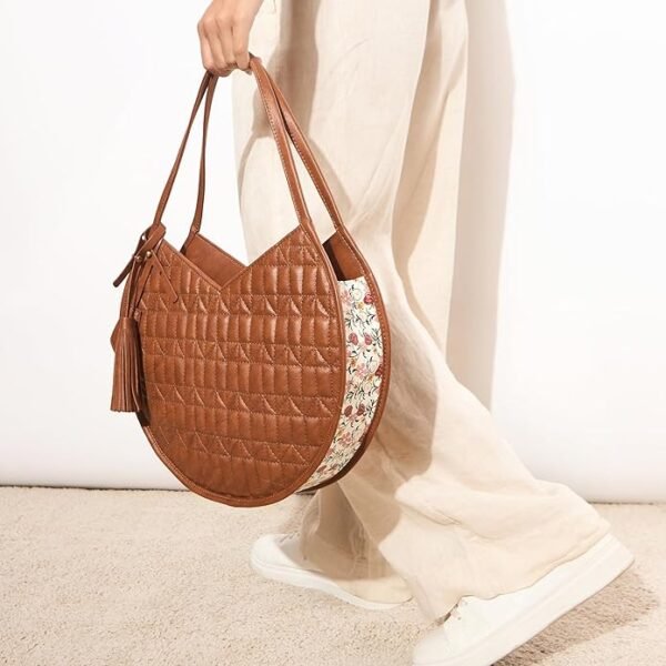Chumbak Amalfi Tote Bag, 5.5L, Tan, PU Outer with Polyester Lining, Spacious Shoulder Bag with Kashmiri Motif, Kashmir Trails Collection - Image 3