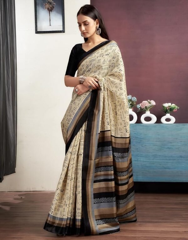 SIRIL Women's Bhagalpuri Silk Warli Printed Saree With Unstitched Blouse Piece - Image 4