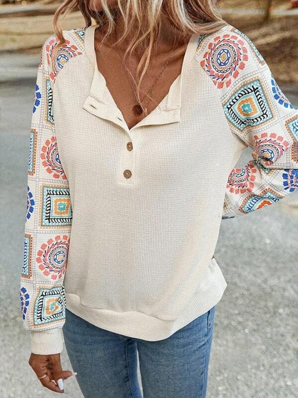Visit the TAGAS Store TAGAS Geometric Regular Fit Floral Print Round Nack Full l Long Sleeve Trendy TOP for Womens - Image 4